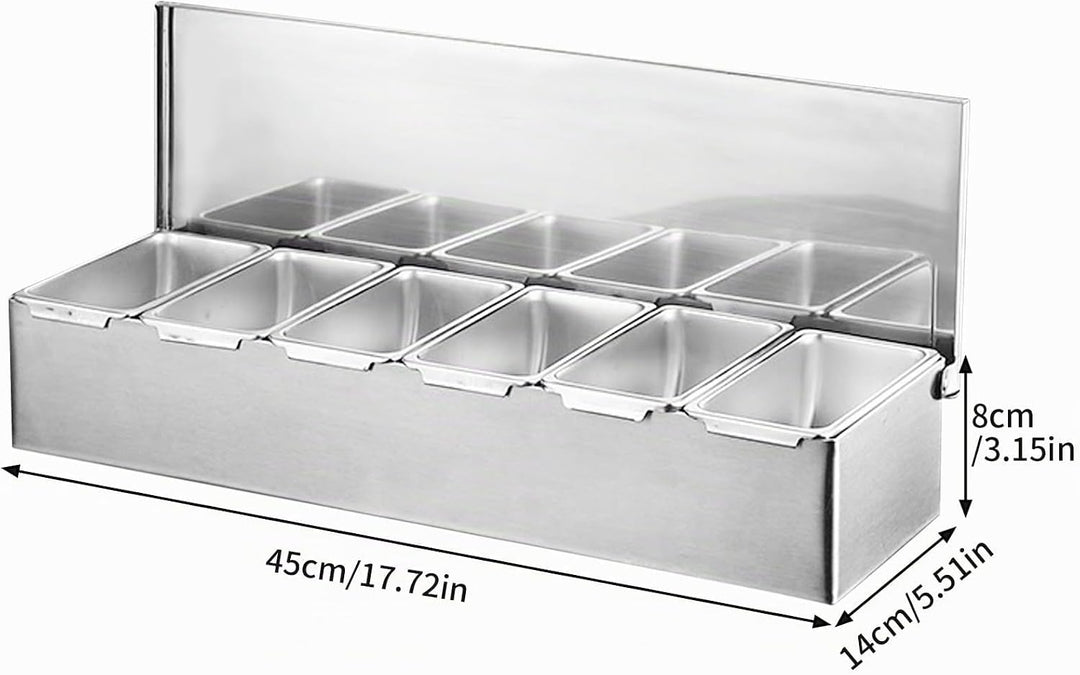 Multi Zutatenbehälter, Edelstahl Behälter Beilagenbehälter mit Deckel, Bar Cocktail Zutatenbehälter