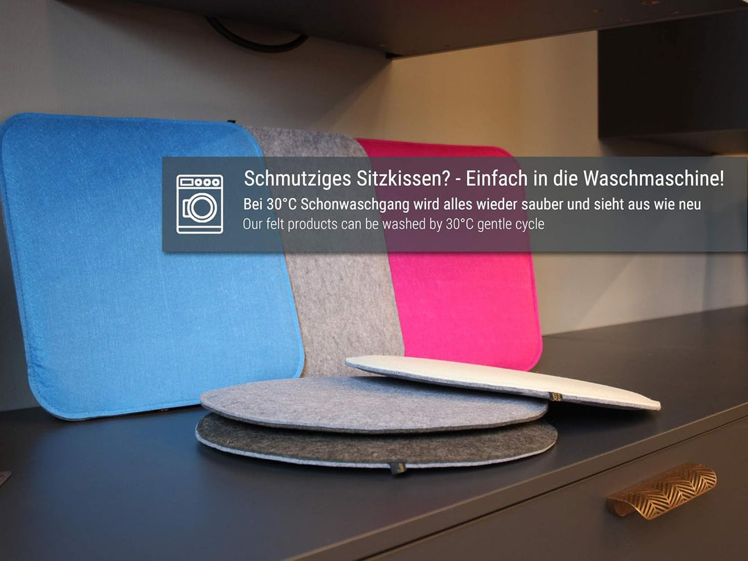 Luxflair Ovale Filz Sitzkissen 6er Set mit Füllung dunkelgrau/Graumeliert, ca. 35,5x31cm, waschbar b