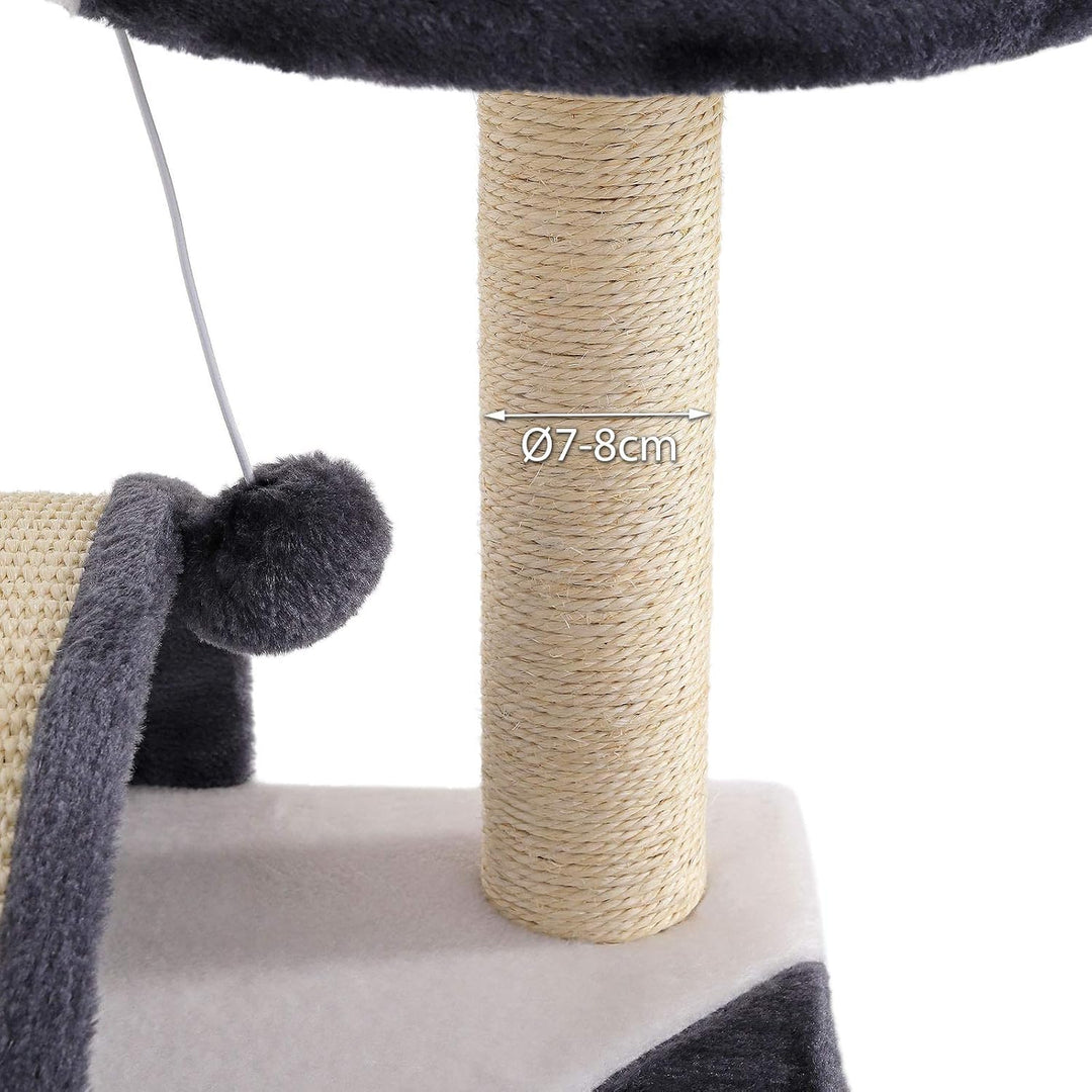 lionto Kratzbaum Klein mit Plüschball &amp; viel Sisal, Höhe 43 cm, Grau/Weiss | Kleiner Katzenbaum mit