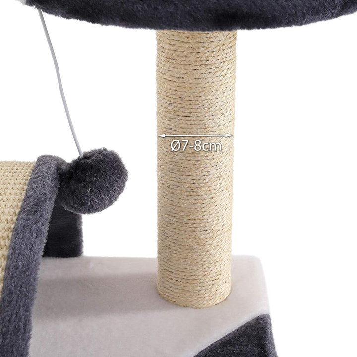lionto Kratzbaum Klein mit Plüschball &amp; viel Sisal, Höhe 43 cm, Grau/Weiss | Kleiner Katzenbaum mit