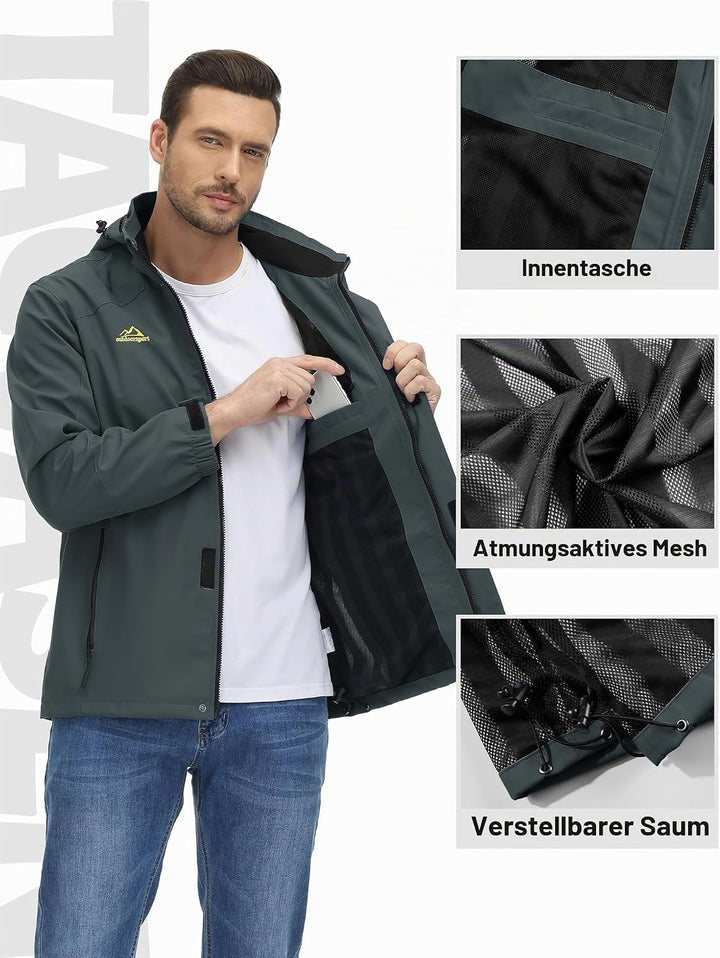 TACVASEN Herren Outdoorjacke Leicht Wasserabweisend Wanderjacke Übergangsjacke Funktionsjacke mit Ab
