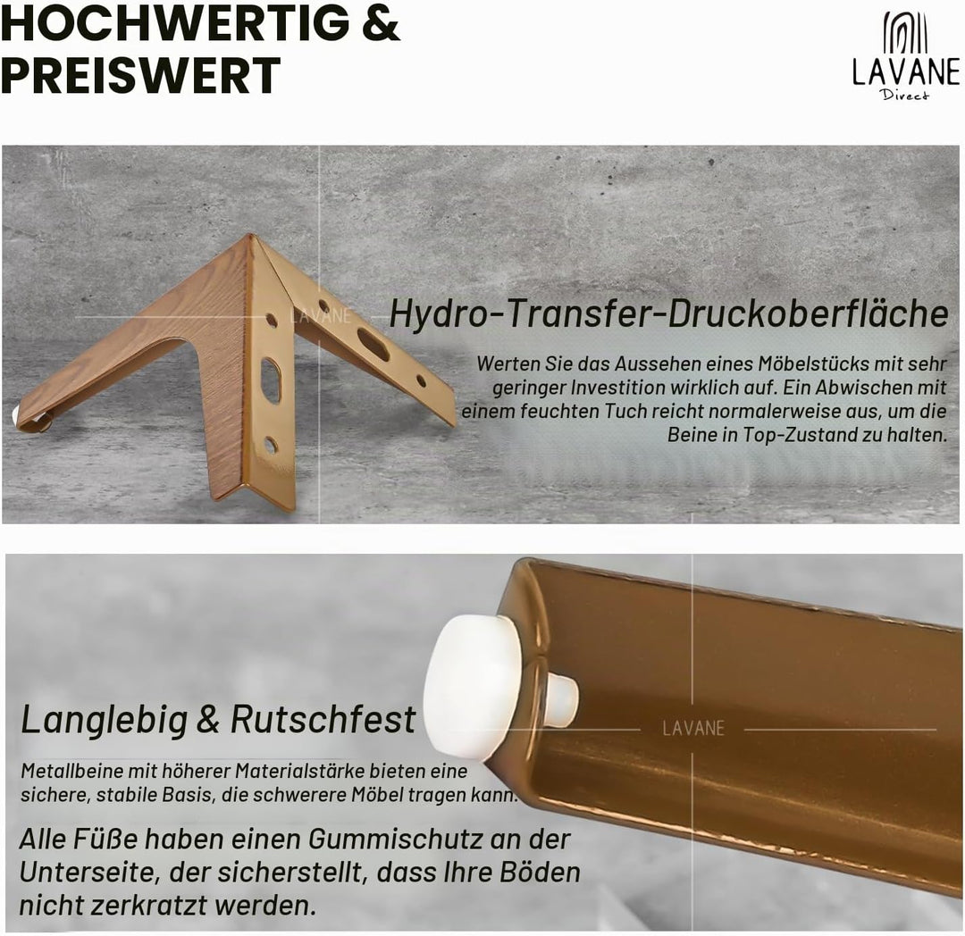 La Vane 4er Set Metall Möbelfüsse (17cm Höhe) Walnuss - Diamant-Dreieck Design für Schrank, Sofa, Co