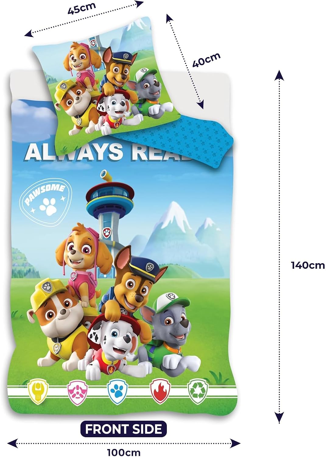 Paw Patrol Grünes Kinderbett-Bettwäsche-Set | Bettbezug 100x140 cm + Kopfkissenbezug 40x45 cm | 100%