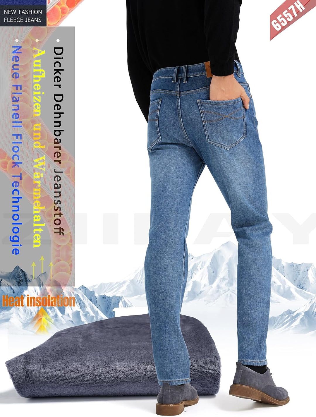 Thermojeans Herren Thermohose Schneehose gefütterte Winterhose Winterjeans mit Fleece gefüttert Hose