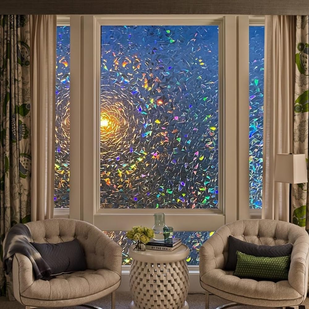 Cinbee 3D Fensterfolie Selbsthaftend Regenbogen Folie Fenster Blickdicht Dekorfolie Bunt (Transparen