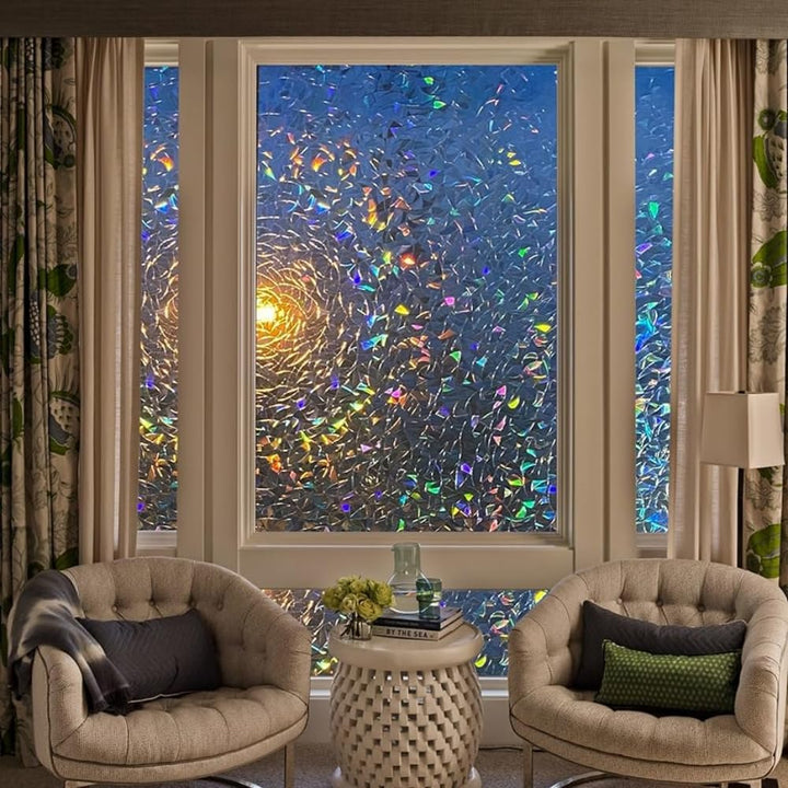 Cinbee 3D Fensterfolie Selbsthaftend Regenbogen Folie Fenster Blickdicht Dekorfolie Bunt (Transparen