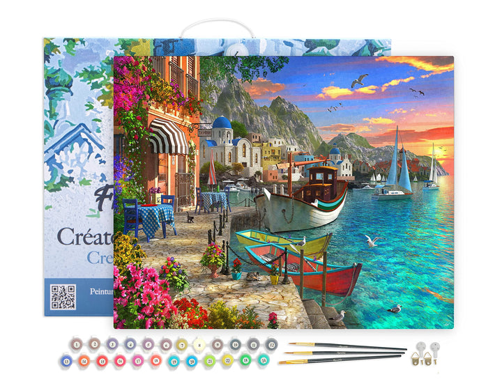 Figured'Art Malen Nach Zahlen Erwachsene Mit Rahmen Kleiner Hafen - Paint by Numbers Basteln DIY Bas