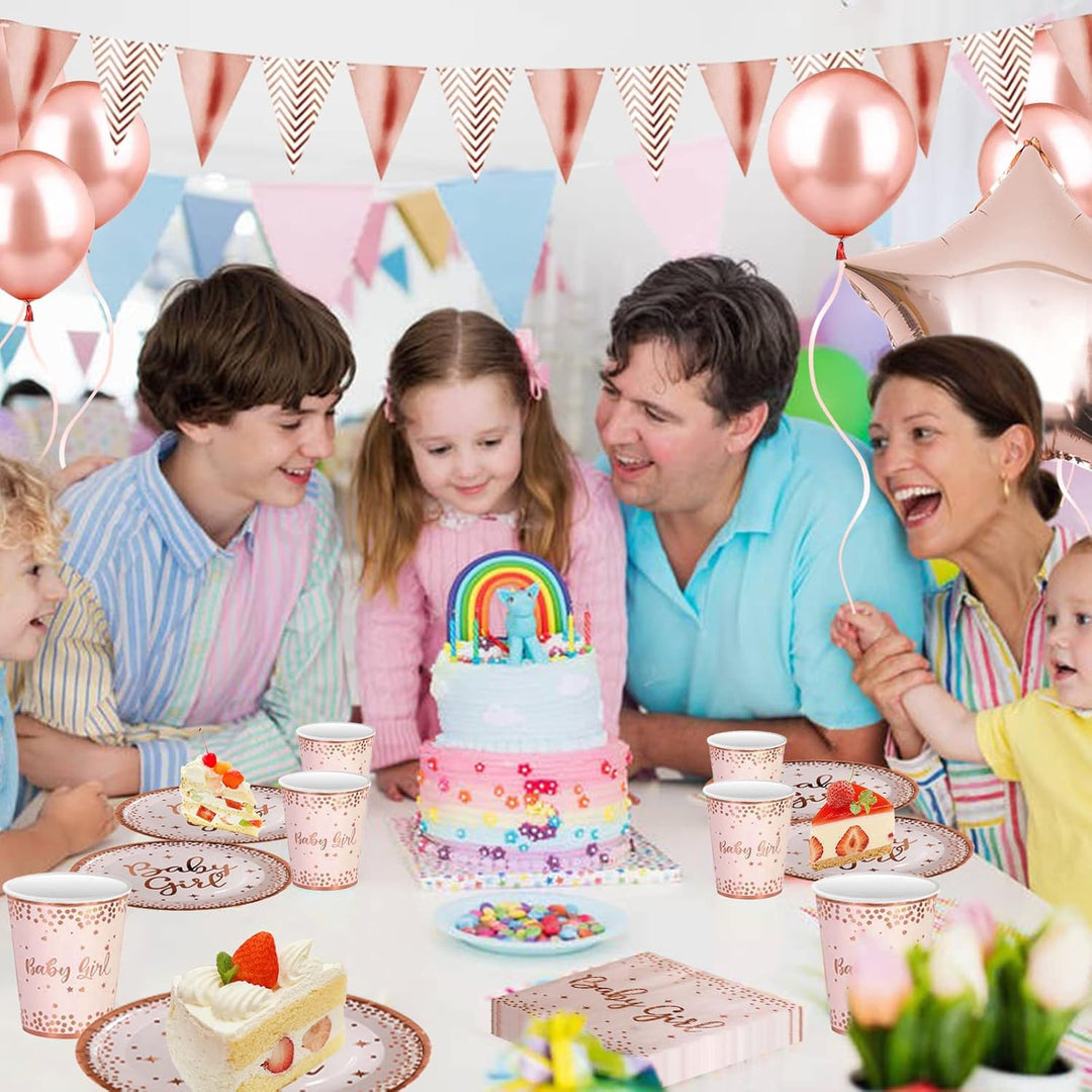 89 Stück Baby Girl Geburtstag Party Geschirr Ballon,Pappteller Set einschliesslich Tischdecke Teller