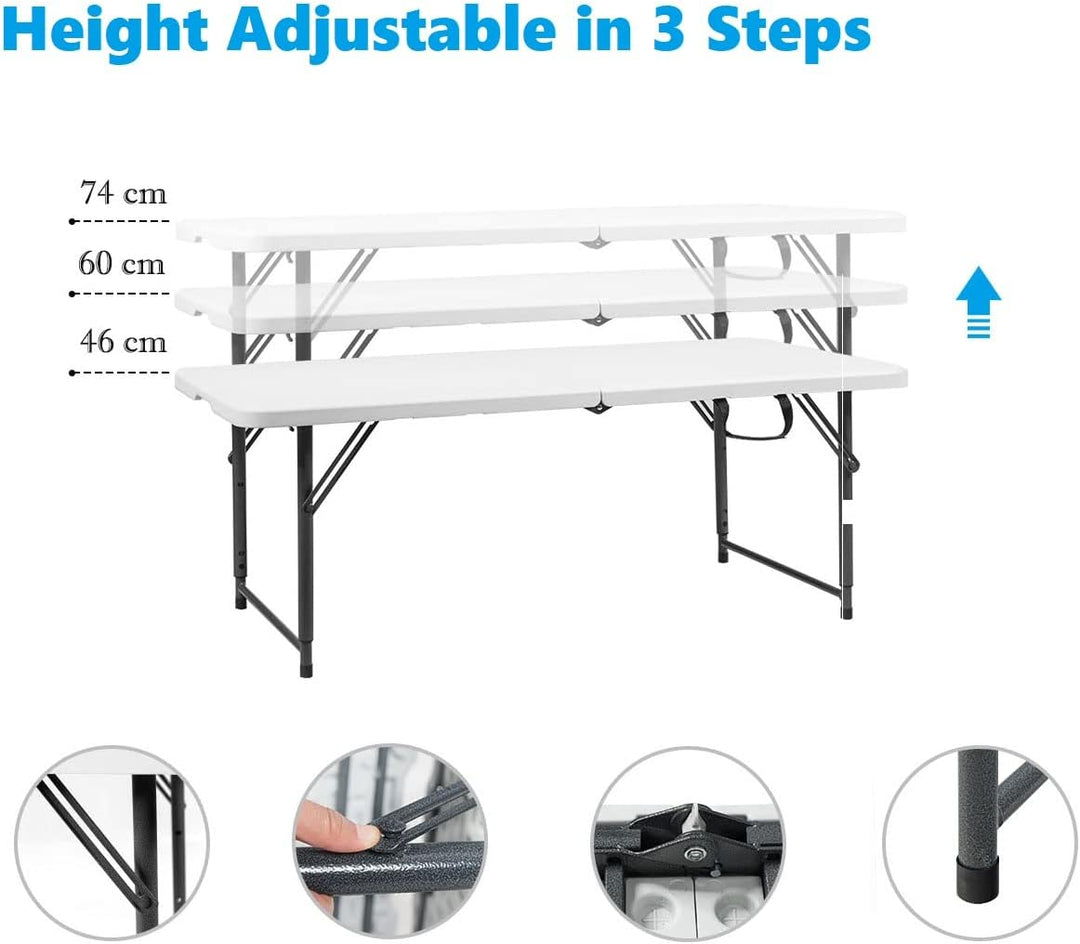 GIANTEX Campingtisch Balkontisch klappbar, Gartentisch 3-stufig höhenverstellbar, Esstisch Klapptisc