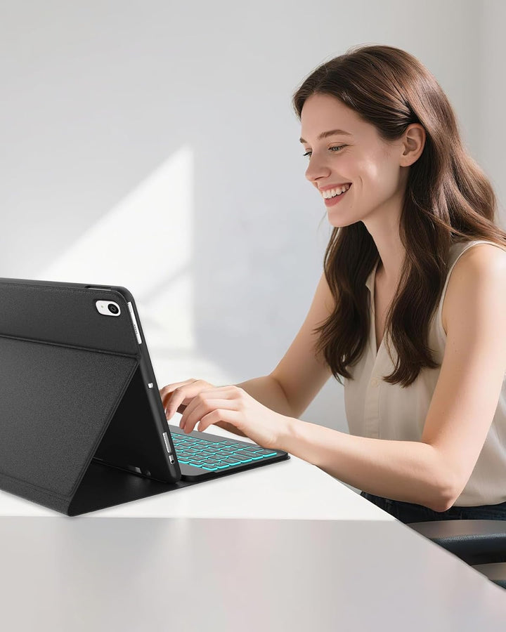Für iPad 10,2" Hülle mit Beleuchteter Tastatur für 7./8./9. Gen, Air 3, Pro 10.5, Mit 7-Farben Hinte