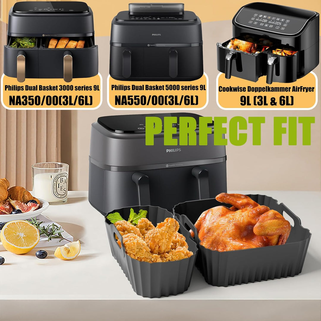 Heissluftfritteuse Zubehör für Philips Airfryer Dual Basket 3000-5000 Series 6L/3L,Silikonform Heiss