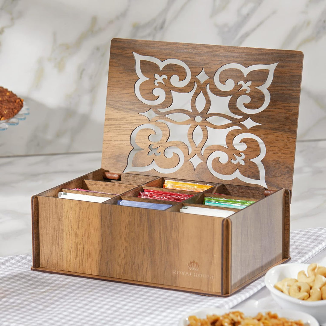 RoyalHouse Premium Wood (Hard MDF) Tee-Aufbewahrungsbox Organizer (Walnuss), umweltfreundliche multi