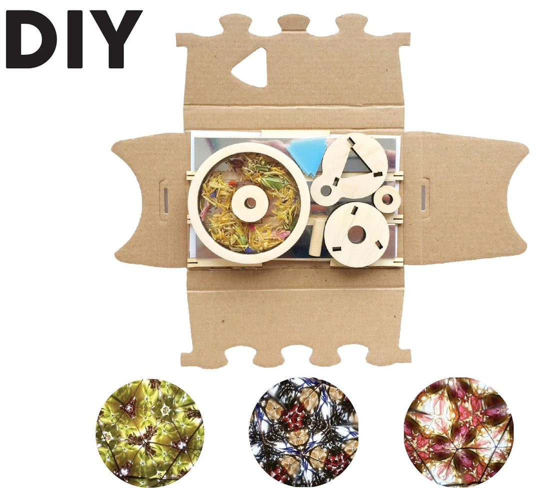 Kaleidoskop Konstruktor für Kinder, originales Design mit Blumen, natürliche Materialien, Spielzeug,