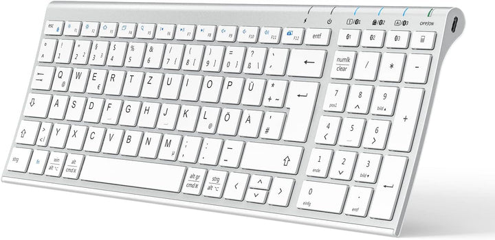 iClever Kabellos Tastatur, BK10 Bluetooth Tastatur Mac mit 3 Bluetooth Kanälen, Ultraslim wiederaufl