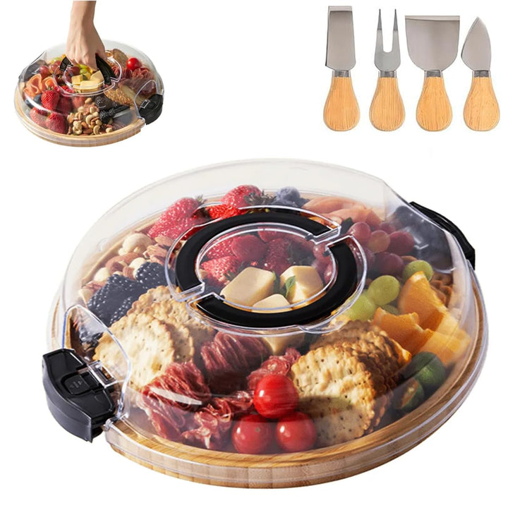 ERNAN Käsebrett mit Deckel für Partys Reisen, Servierplatte mit Fächern Griff für Snacks Fleisch Des