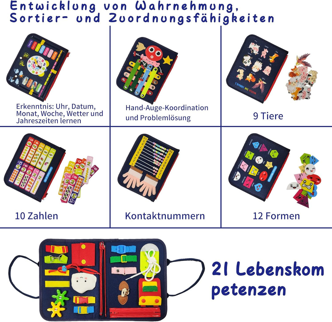 Montessori Busy Board für Jungen 3-5 Jahre – Feinmotorik-Spielzeug mit Auto/Flugzeug-Elementen, Sens