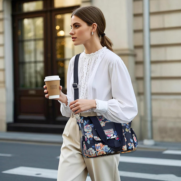 DIRRONA Bunte Damenhandtaschen Modedruck Umhängetasche Multi Pocket Multi Fach Crossbody Bag Beiläuf