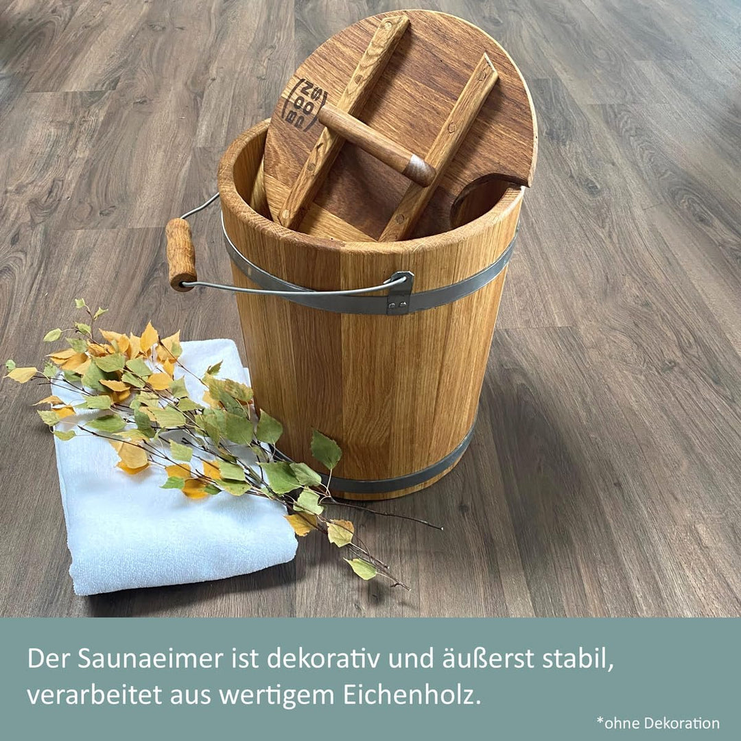 Walmeister Eicheneimer 15L Holzeimer Mit Tragegriff und Deckel aus Eiche