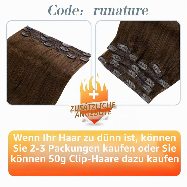 RUNATURE Extensions Echthaar Clip in Braun 50cm 7pcs Echte Haare Echthaar Extensions Clip Braun Clip