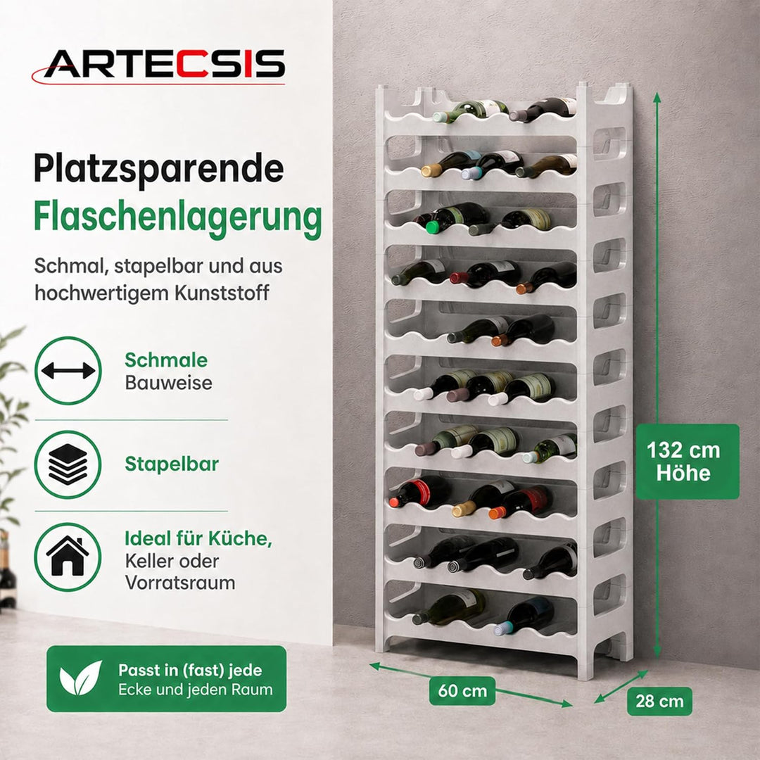 ARTECSIS Weinregal stapelbar Kunststoff für 60 Flaschen, stabiles Flaschenregal in Gastronomie-Quali