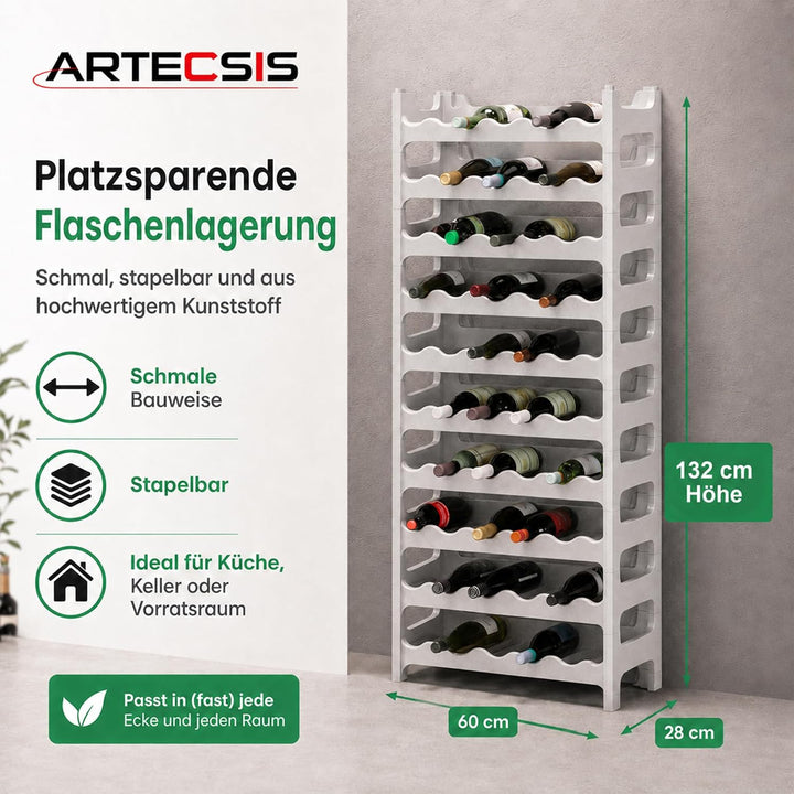 ARTECSIS Weinregal stapelbar Kunststoff für 60 Flaschen, stabiles Flaschenregal in Gastronomie-Quali