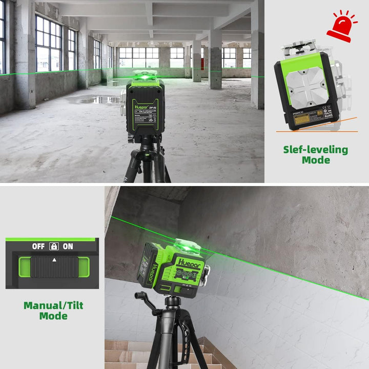 Huepar Lasernivellier Selbstnivellierend 2x360° Outdoor Bluetooth Grüne Kreuzlinien für Konstruktion