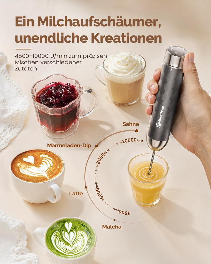 Maestri House Milchaufschäumer Mit Stufenloser Geschwindigkeitsregelung, Usb Aufladbar Milchaufschäu
