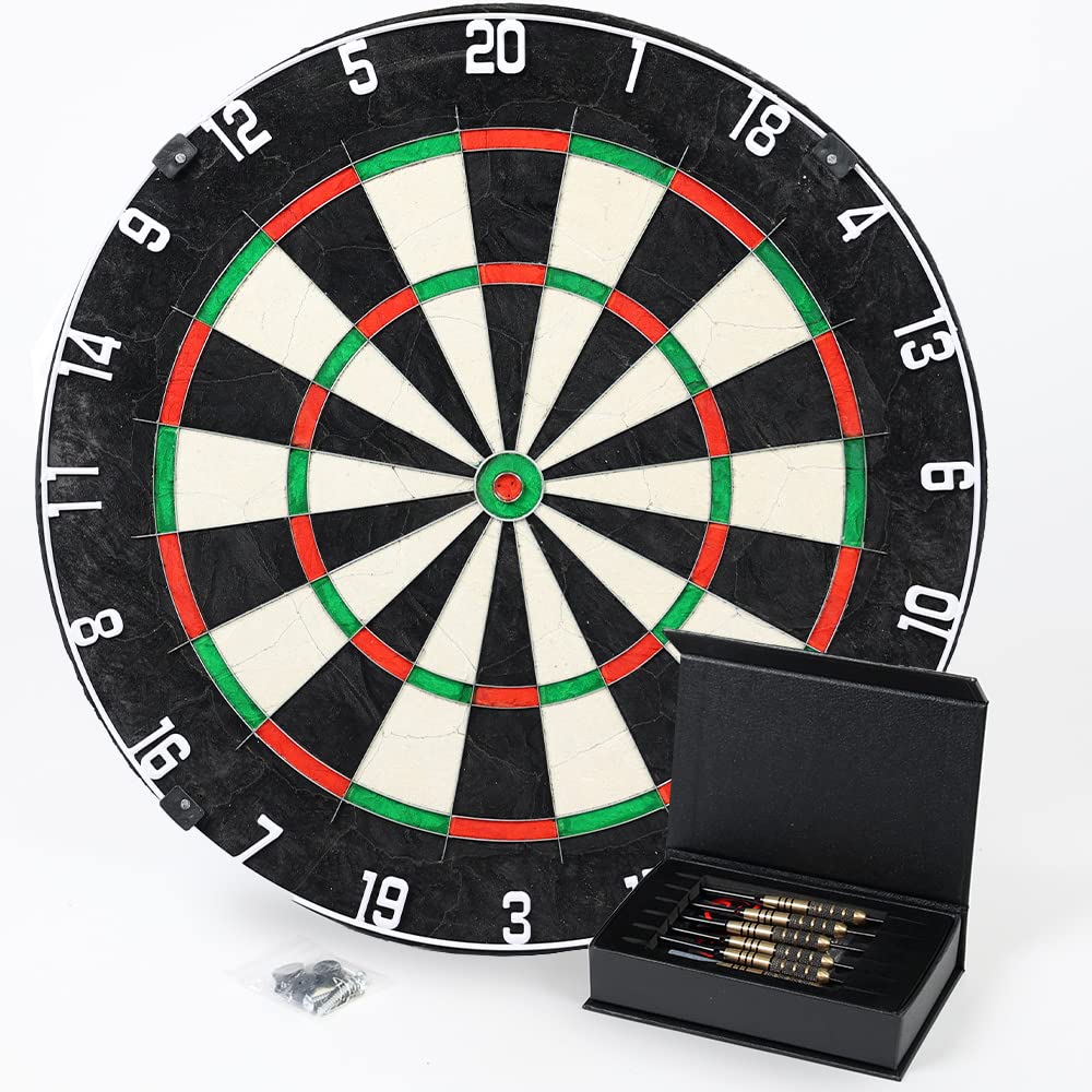 Sportisfaction Dartscheibe Set, Steeldart Scheibe aus Sisal mit 6 Pfeilen &amp; Anspitzer und verstellba