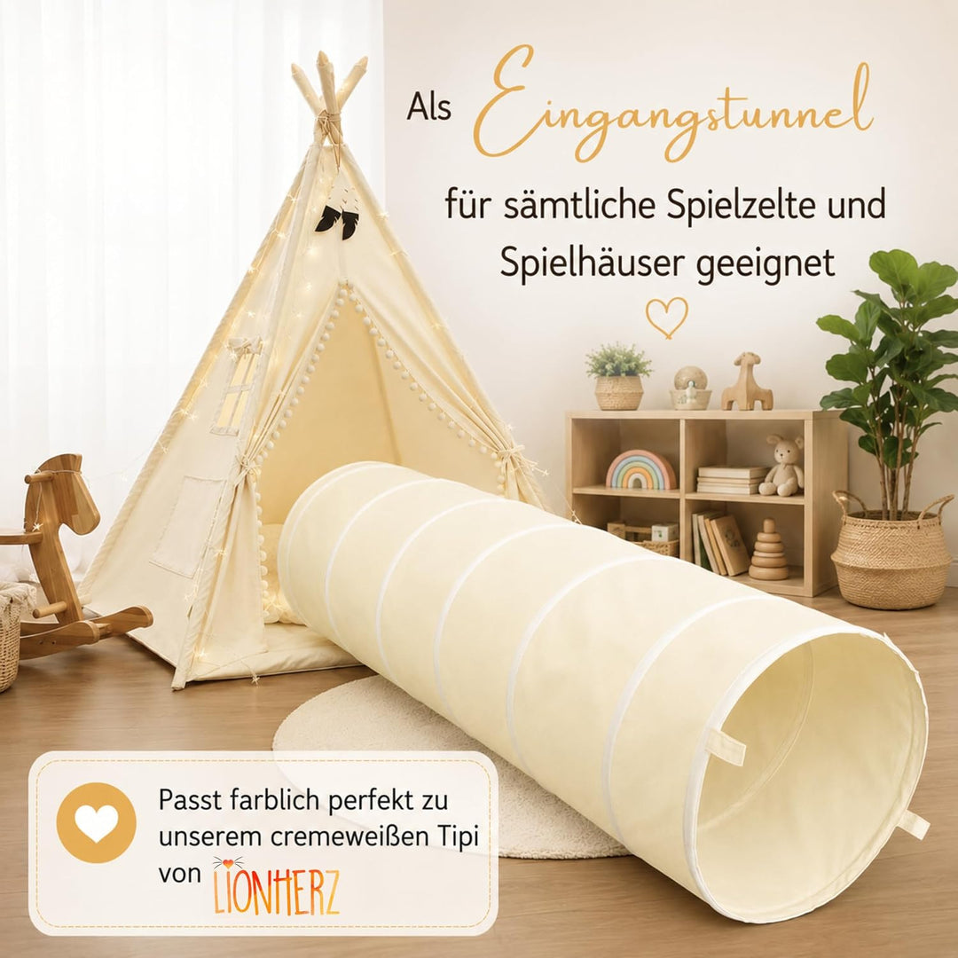 LIONHERZ® Spieltunnel für Kinder aus 100% Baumwolle mit Klettverschlüssen | Krabbeltunnel für Baby [