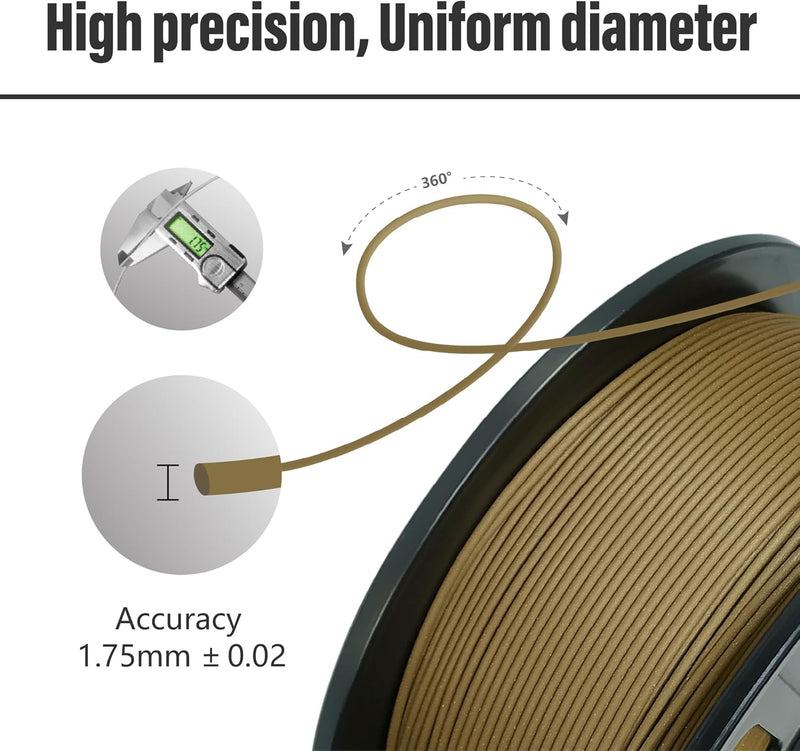 Dunkles Holz Walnuss PLA Filament 1,75mm, Walnuss 3D-Drucker Filament mit 30% Echtholzfaser, Holzfil