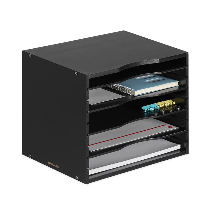 Navaris Dokumentenablage Briefablage Bambus - 33x26x24,5cm Schreibtisch Organizer - Holz Ablage 5 Ab
