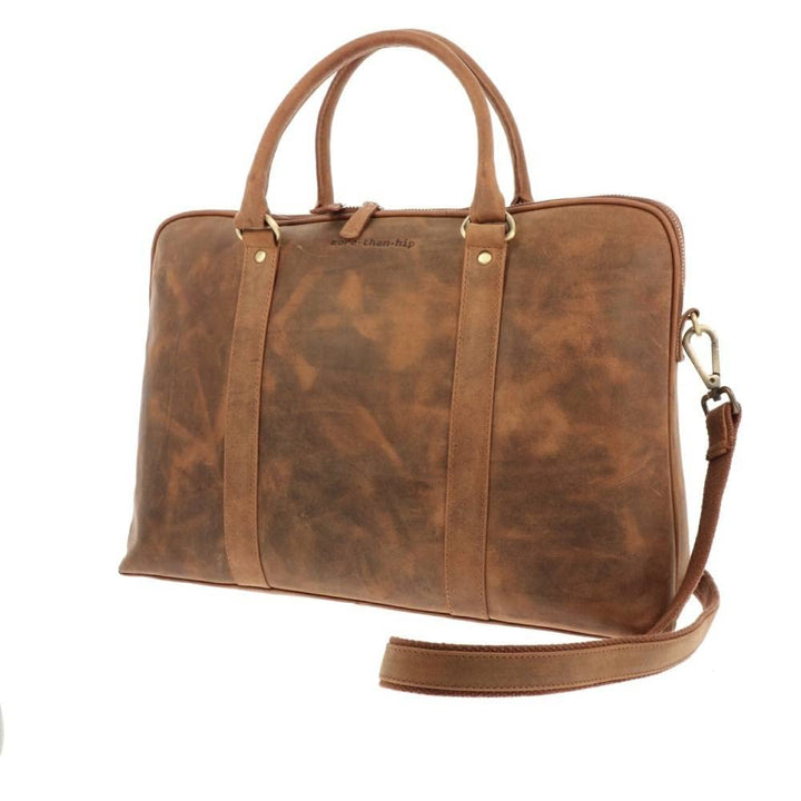 More Than Hip Hazel Laptoptasche 15,6 Zoll - Damen Arbeitstasche aus Vintage Öko Leder Aktentasche f