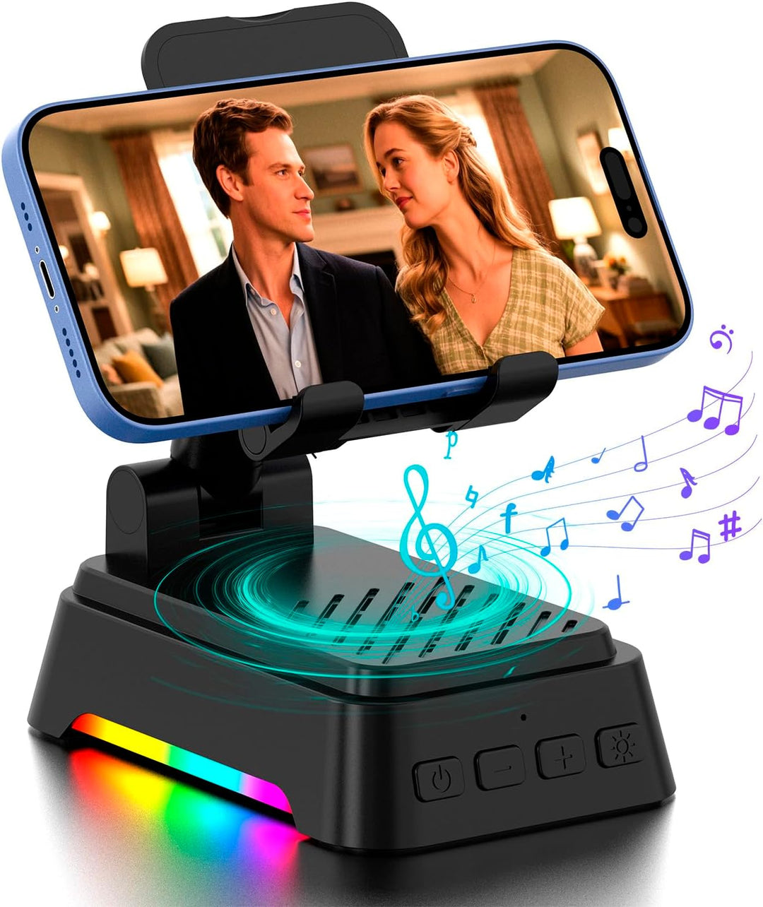 Tragbare Bluetooth Lautsprecher mit Handyhalterung und Dimmbares Nachtlicht, musikbox Bluetooth und