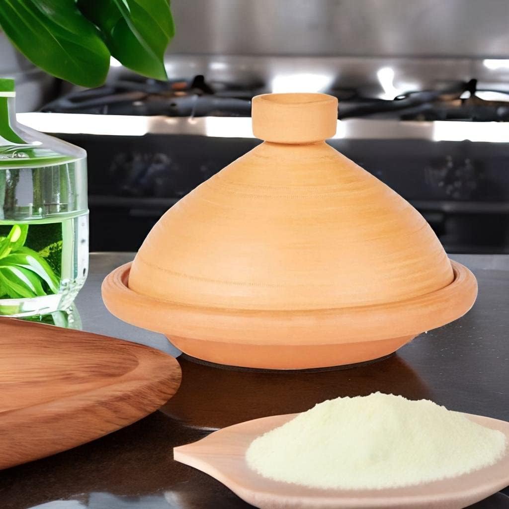 Marokkanische Tajine Topf zum Kochen + Kochbuch | Schmortopf Unglasiert Tuareg Ø 36cm für 5-8 Person