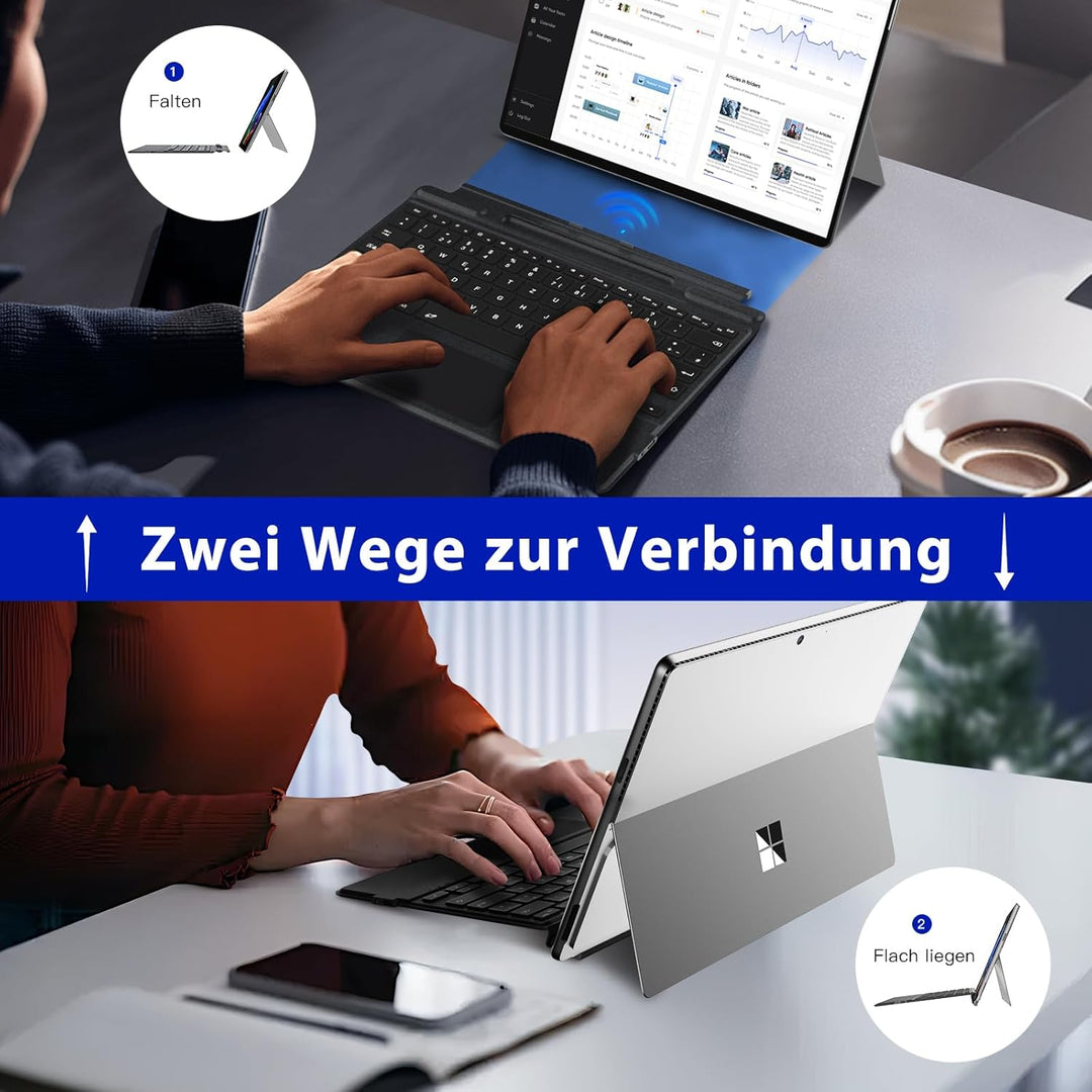 MoKo Deutsche Tastatur für Microsoft Surface Pro 11/10/9/8/X, QWERTZ Layout Kabellose Bluetooth Typ