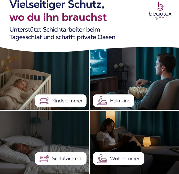 BEAUTEX Verdunkelungsgardine mit Kräuselband U-Band, Blackout Vorhang Blickdicht abdunkelnd, Grösse