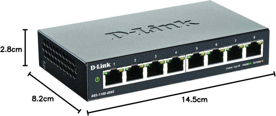 D-Link DGS-1100-08V2, 8-Port Layer 2 smart managed Gigabit Switch, (8 x 10/100/1000 Mbit/s BaseT Por