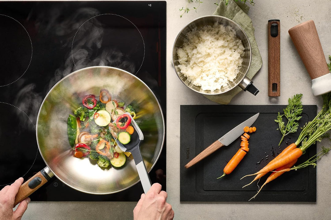 Woll Logic Steel Wok- und Rührpfanne - Induktiv -, Ø 30 cm, 10 cm hoch, mit abnehmbaren Stiel - Geei