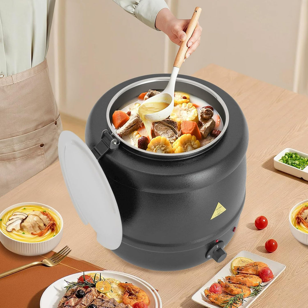 Suppentopf Elektrisch, 10L Speisenwärmer mit Abnehmbaren Deckel, Temperatur 35-80°C Einstellbereich