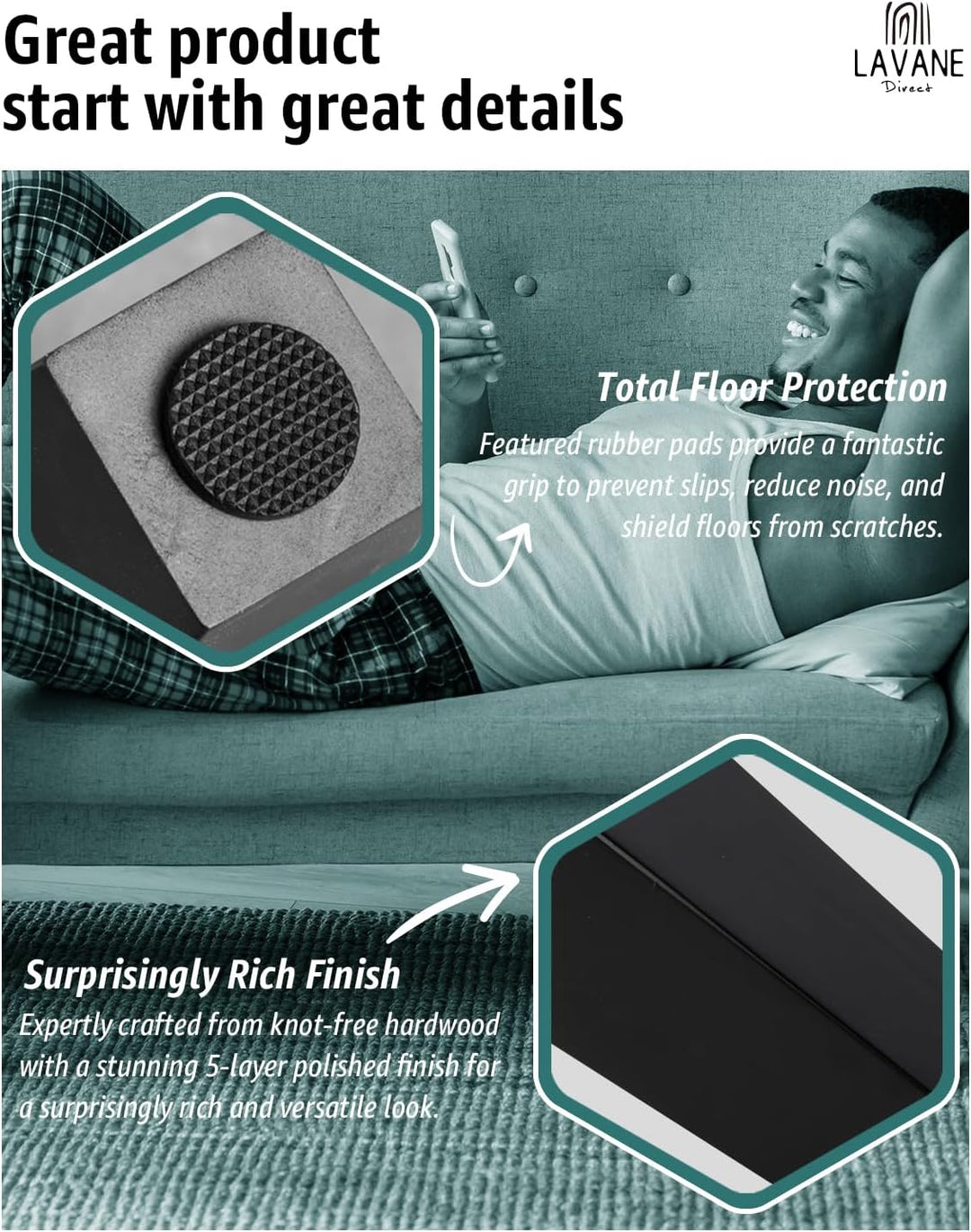 La Vane 10cm Holz Tischbeine, 4 Stück Schwarz Massivholz Pyramide Ersatz Möbelfüsse Möbelbeine mit v