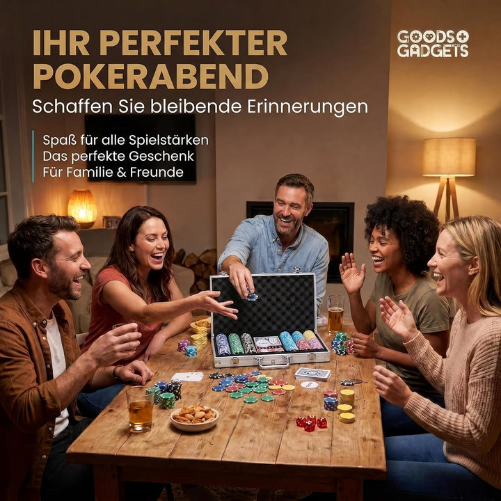 Profi Pokerkoffer Pokerset inkl. 300-500 schwerer 12g Metallkern Poker-Chips; Pokerdeck, Pokerkarten