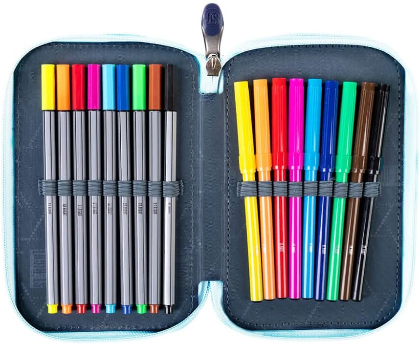 St. Right XXL Federtasche Federmappe Federmäppchen 46-teilig gefüllte Schüleretui 3-stöckig 19 x 13