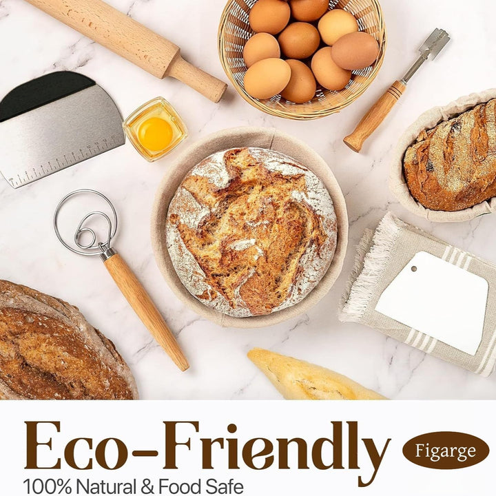 Sauerteig Starter Set, 13PCS Brotbackset Ausrüstung mit 2 Handgeflochtenen Gärkörben, 1000 ml Glas,