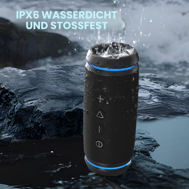 W-KING Bluetooth Lautsprecher, 36W Musikbox Tragbarer Bluetooth Box mit 360° Rundumklang, Kabellose