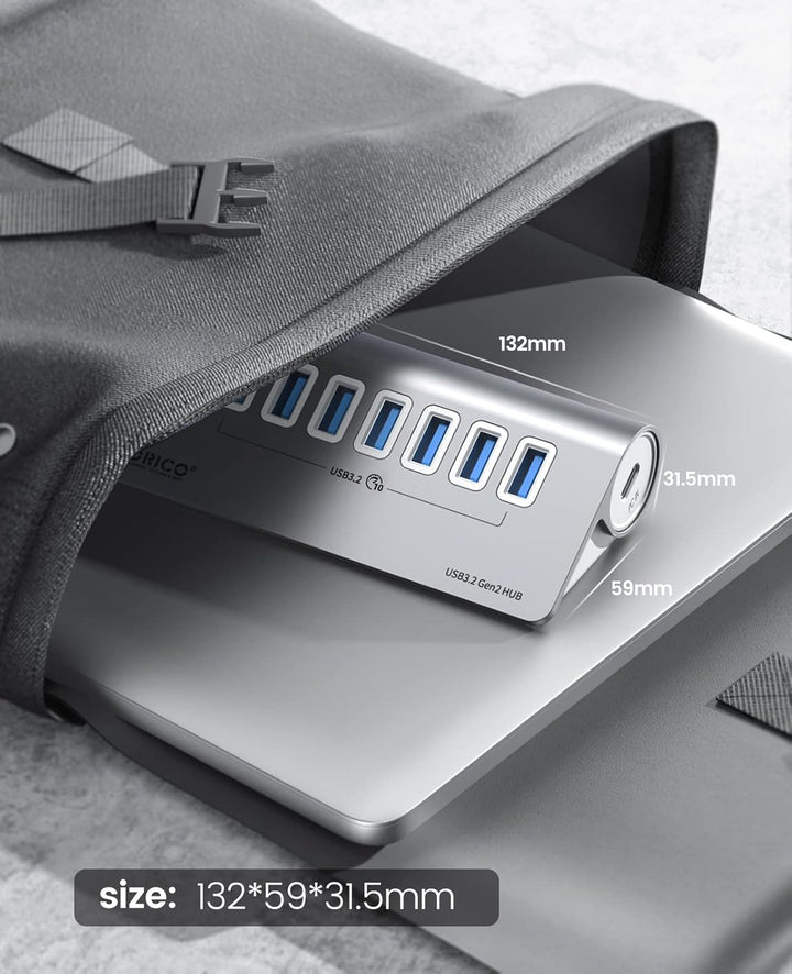 USB C Hub, ORICO USB 3.2 Gen 2 Hub, USB Verteiler 7 Port mit 10Gbps High Speed Datenübertragung, Alu