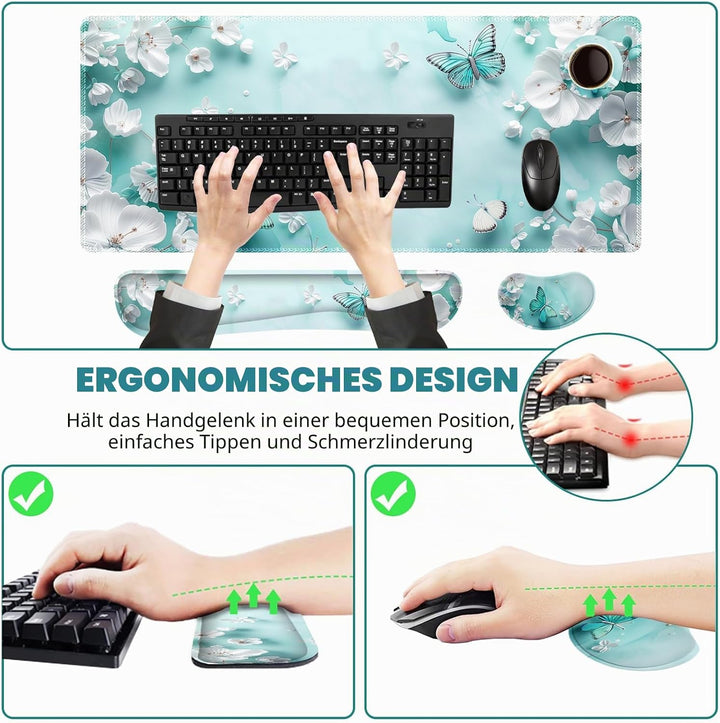 ToLuLu Grosses Mauspad-Set, Handgelenkauflage, Schreibtischunterlage für Tastatur und Maus, 4 Stück,