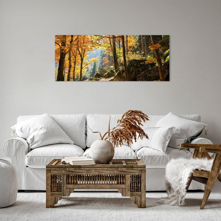 Panorama Bilder auf Leinwand 100x40cm Leinwandbild Herbst berg wald natur Gross Wanddeko Bild Schlaf