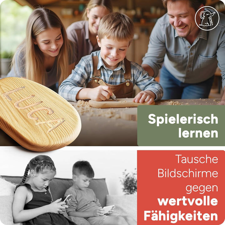 Eli® Schnitzmesser für Kinder mit Schnitzholz und runder Klinge ab 6 Jahre - hochwertiges Kindermess