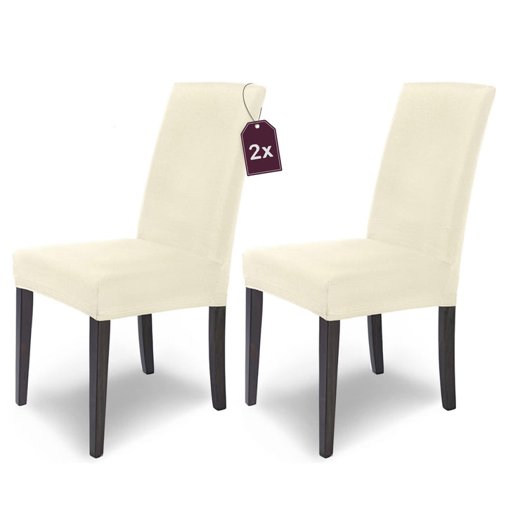 SCHEFFLER-Home Stuhlhussen Stretch Mia/Stretch Stuhlhussen Natur 2er Set/Microfaser Stuhl Bezug wasc
