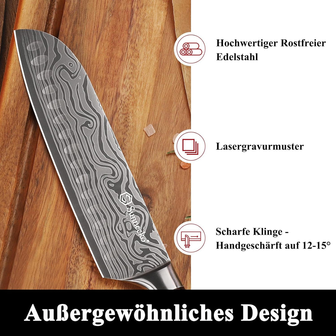 Sunnecko 17cm Santoku Messer Küchenmesser Kochmesser - Kochmesser Profi Messer Japanisches Messer Sc